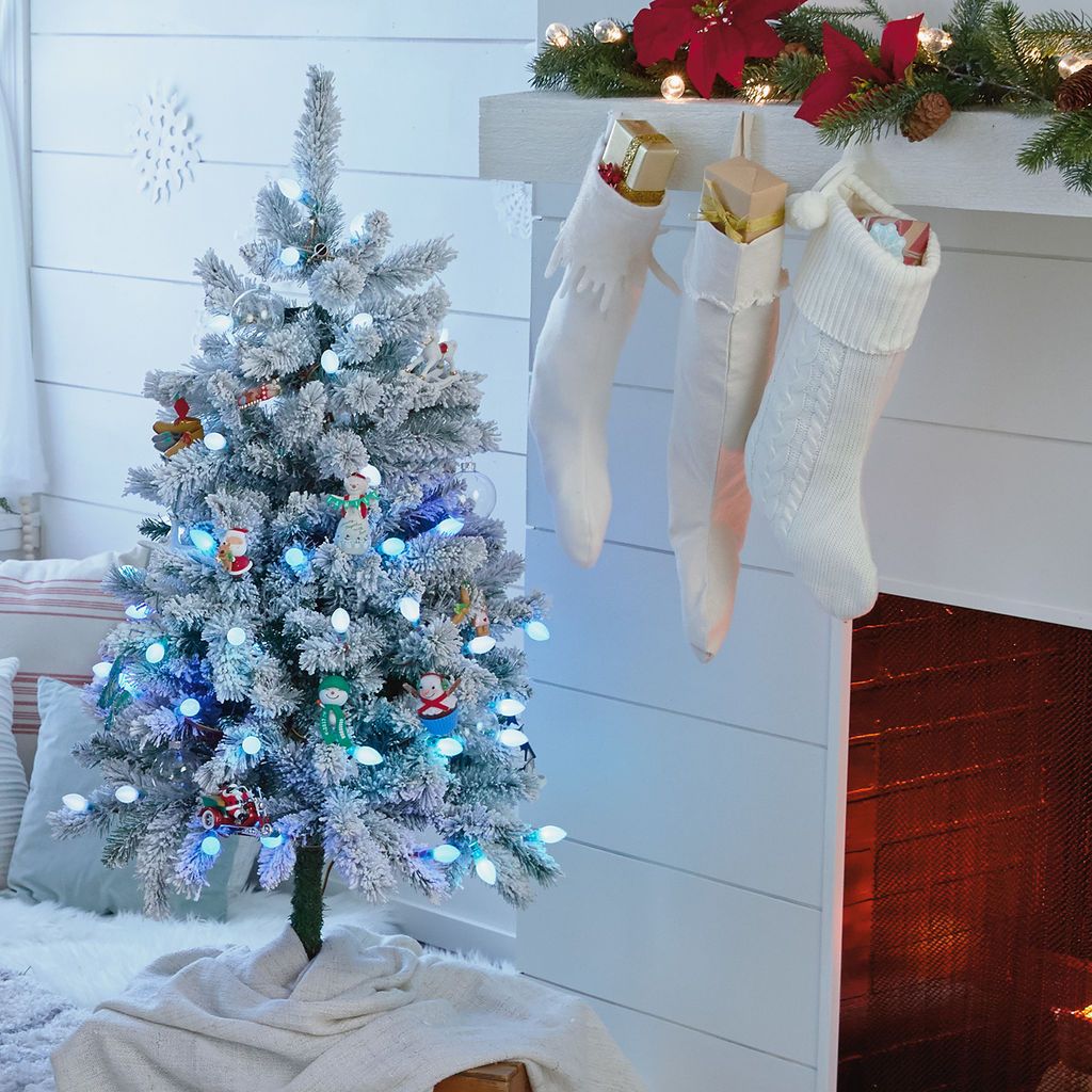 Sound-A-Light Musical Flocked Christmas Tree With Lights, 4'