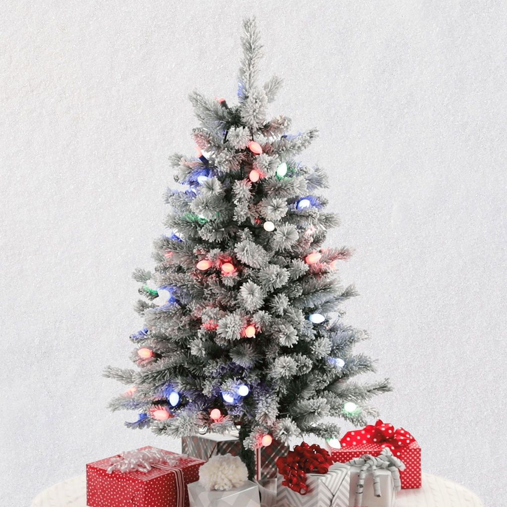 Sound-A-Light Musical Flocked Christmas Tree With Lights, 4'