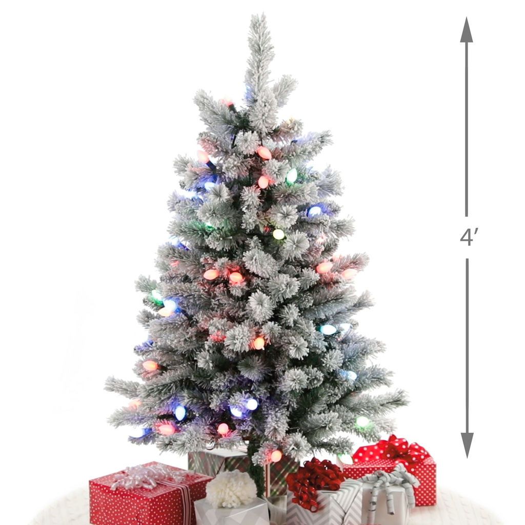 Sound-A-Light Musical Flocked Christmas Tree With Lights, 4'