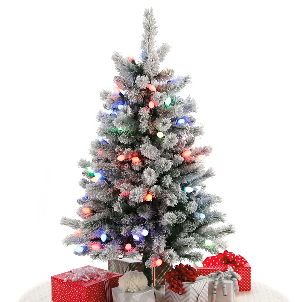 Sound-A-Light Musical Flocked Christmas Tree With Lights, 4'